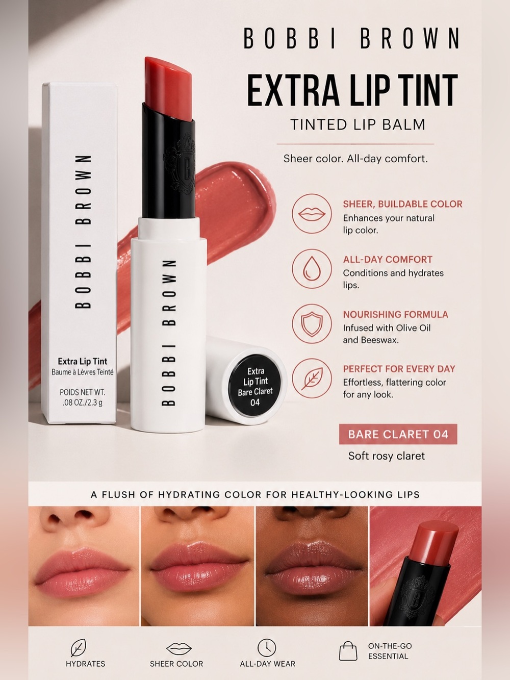 Bobbi Brown Extra Lip Tint Bare Claret 04 NIB